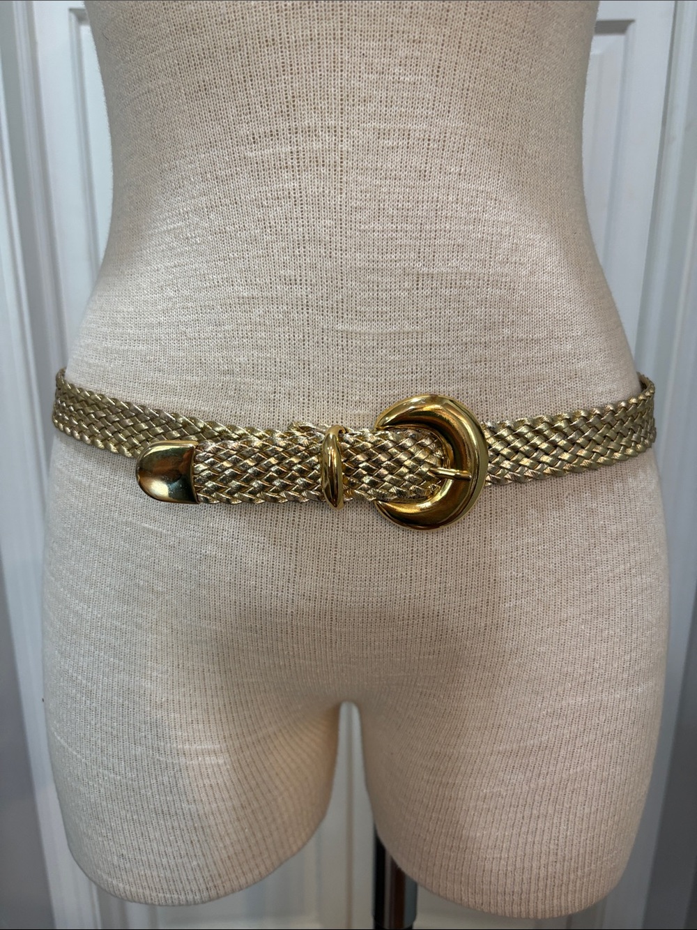 Omega metallic gold braided woven XXL belt